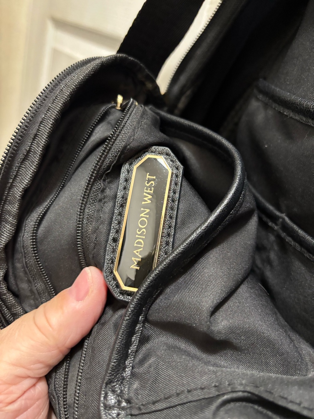 Madison West Black Shoulder Bag with Gold Logo Plate - Picture 1 of 7